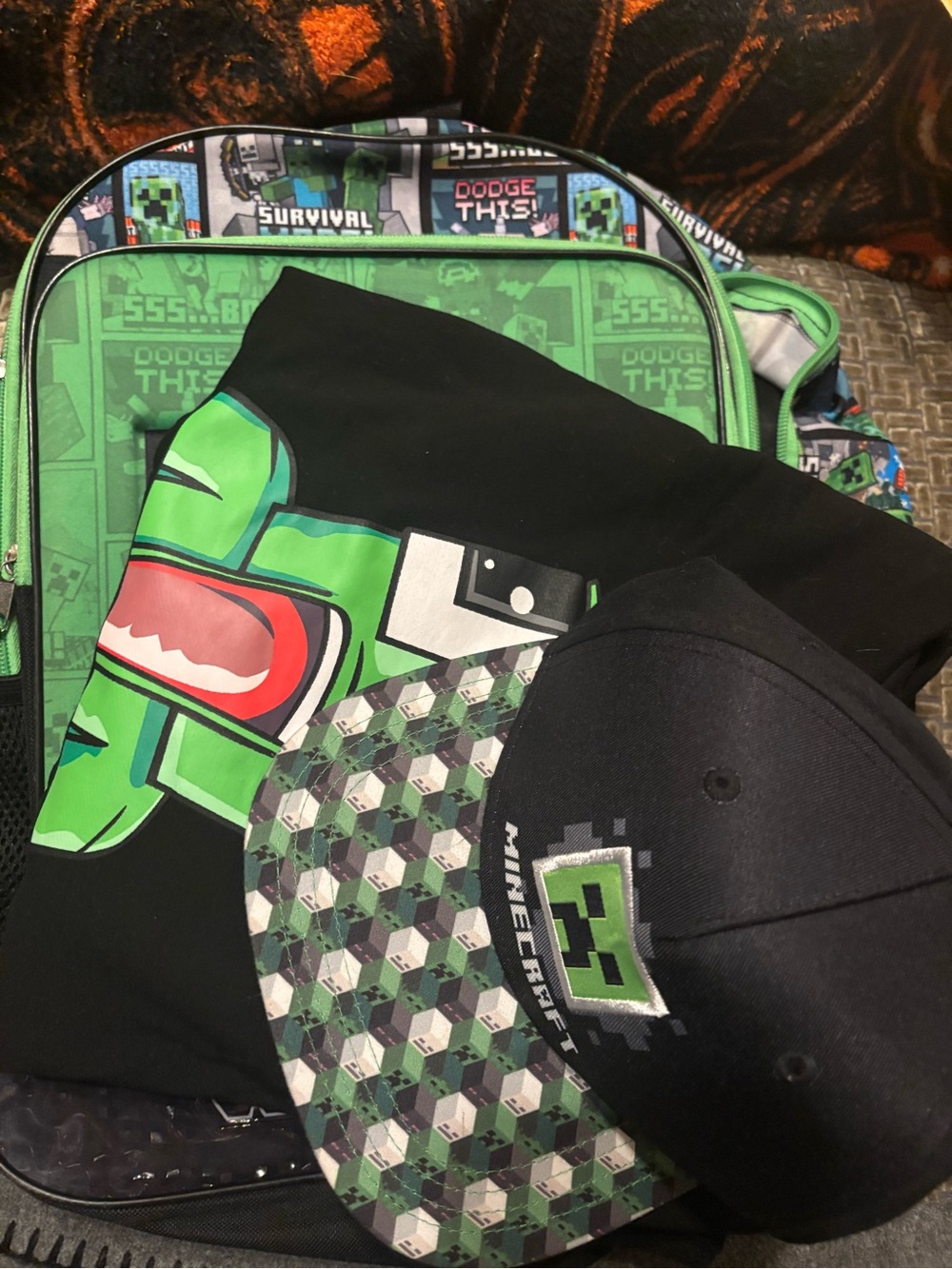 Minecraft Green Pixel Backpack + Cap Bundle